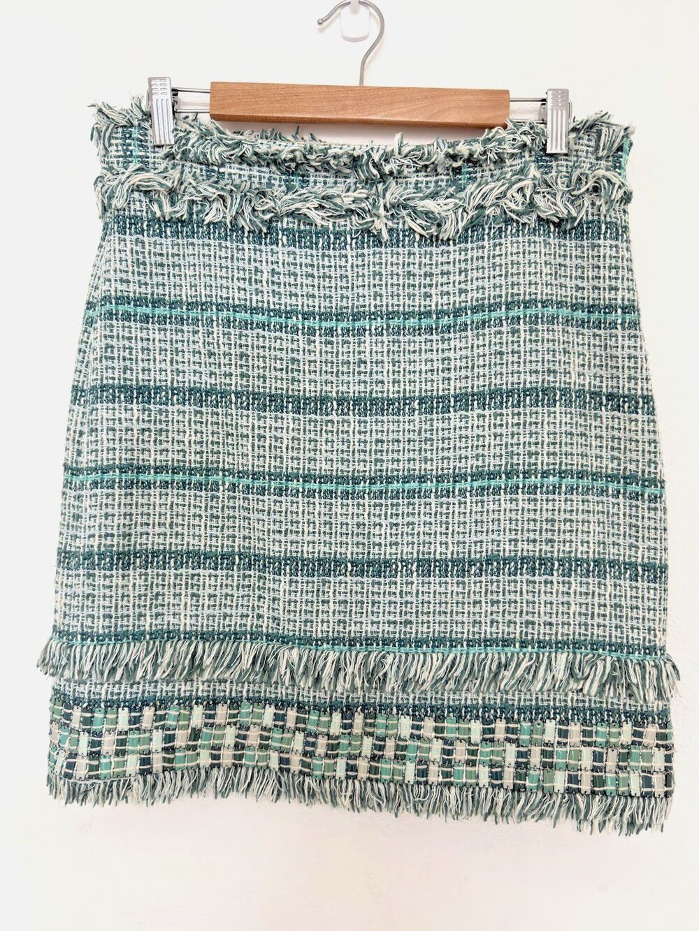 Tory Burch Nora Blue Tweed Beaded Fringe Skirt Size 6 Spring 2012 Runway Archive